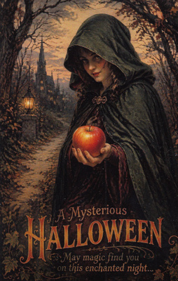 Halloween noidalla omena kädessä