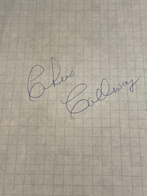 Näyttelijä-laulaja Chris Calloway nimikirjoitus paperilla