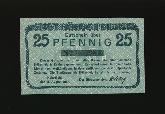 Saksa Notgeld 25 Pfennig, Höhscheid 11.8.1917