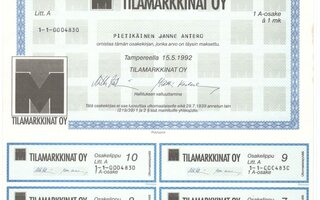 OKK osakekirja Tilamarkkinat 1992 I-lista
