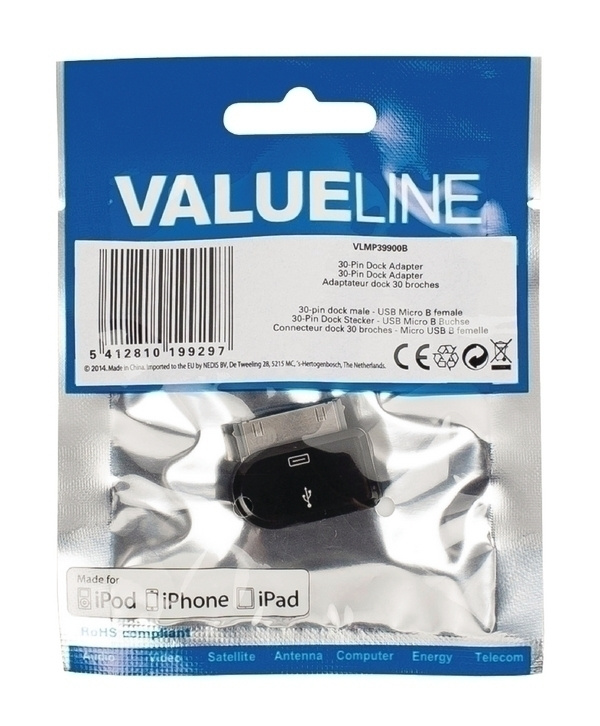 Valueline Dock Adapteri, Dock male - USB Micro-B naaras UUSI