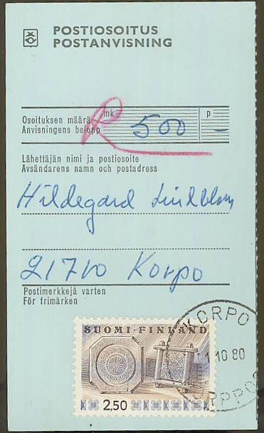 1976  2,50 mk juustokehät postiosoitus
