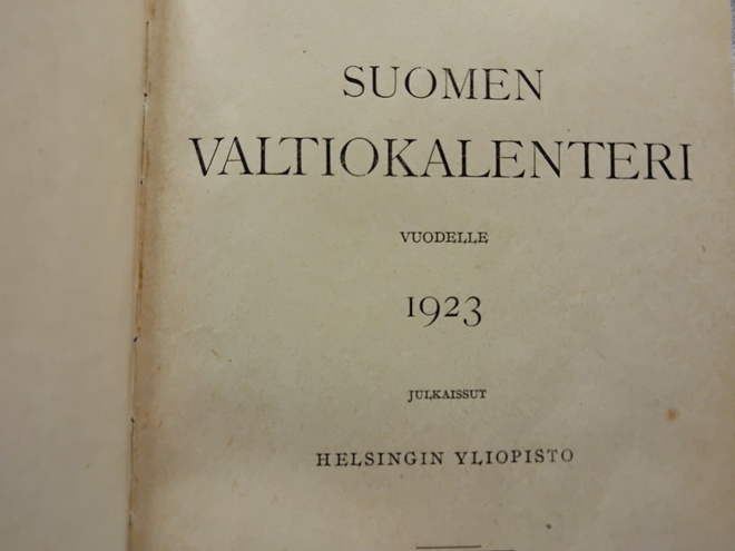 Suomen valtiokalenteri vuodelle 1923
