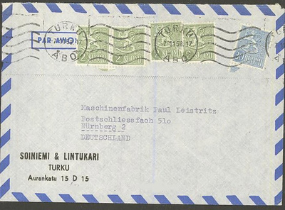 M54 1956 30 (mk) + 4x2mk lentokirje Saksaan