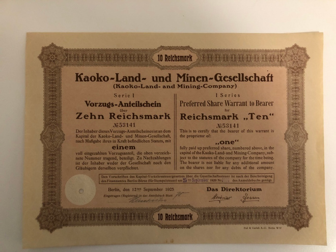 Kaoko-Land - and Mining Company - osakekirja