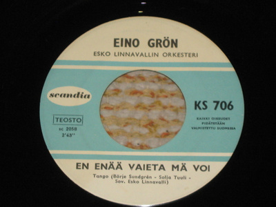 7" EINO GRÖN - En Enää Vaieta Mä Voi - single 1967 EX-