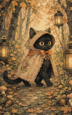 Pieni halloween-kissa pitsiviitassa