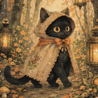 Pieni halloween-kissa pitsiviitassa - pikkukuva 1