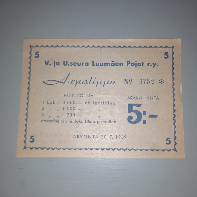 arpalippu Luumäen pojat ry v-39  Luumäki