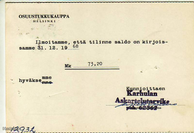 FIRMAKORTTI KARHULA N ASKARTELUTARVIKE