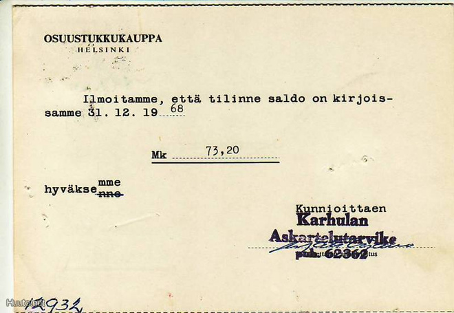 FIRMAKORTTI KARHULA N ASKARTELUTARVIKE