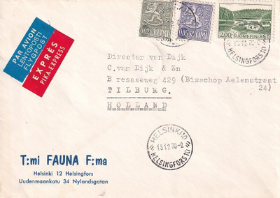 SUOMI-HOLLANTI EXPRES PAR AVION SEKAPOSTITUS FIRMAKUORI