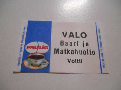TT Etiketti Paulig Valo Baari ja Matkahuolto Voltti