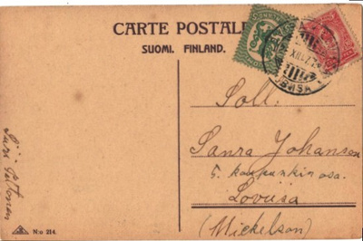 PAIKALLISPOSTI LOVIISA +SEKAPOSTITE 1911+1917