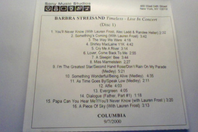 BARBRA STREISAND : TIMELESS : LIVE IN CONCERT DISC 1..RARE !