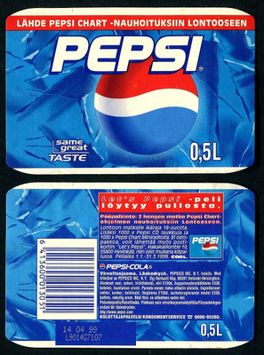 PEPSI etiketti, Lähde Lontooseen. 0.5 l