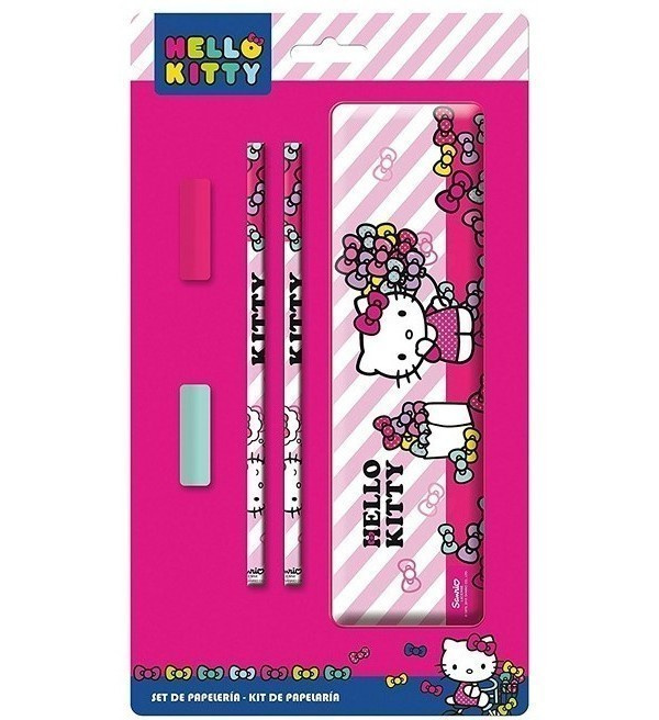 Hello Kitty: Penaali rasia, 2 lyijykynää, 2 pyyhekumia UUSI