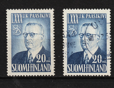 1950 20mk Pres J.K.Paasikivi 80v merkit leimattuna ja**