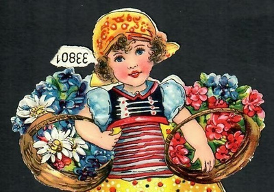 Wanha - Tyttö ja upeat kukkakorit - 1900-l alku
