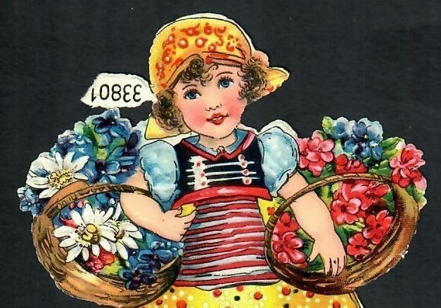 Wanha - Tyttö ja upeat kukkakorit - 1900-l alku