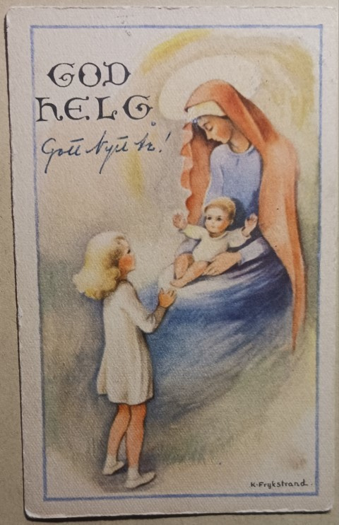 K. Frykstrand: Neitsyt Maria ja lapsi, tyttö katselee, kulk.