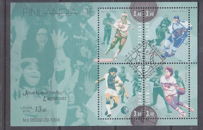 Finlandia 95 joukkueurheilu blokki ep leimalla.