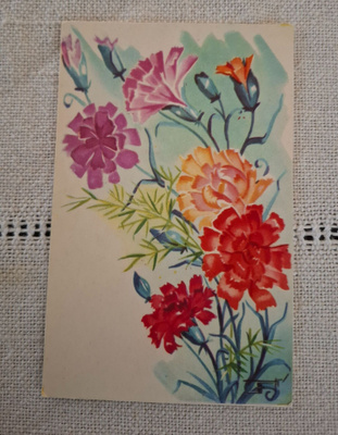 Ihana vintage kukkakortti 1950 -luvulta, Inga Fagerholm