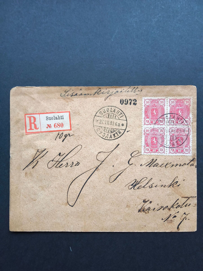 Vanha POSTILÄHETYSKUORI R-MERKILLÄ Suolahti No 680