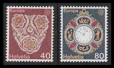 Sveitsi 1073-4 ** Europa taidekäsityöt (1976)