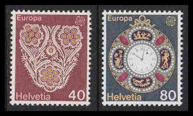 Sveitsi 1073-4 ** Europa taidekäsityöt (1976)