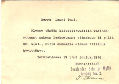 FIRMAK. TERÄLAHTI SAHA JA MYLLY