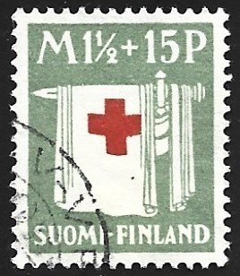 1930 Punainen Risti 1½ mk + 15 p leimattu LaPe 159