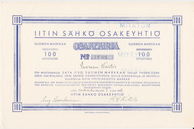 OKK 1948 Iitin Sähkö Oy, Iitti (Kausala) SUOMEN VALTIO