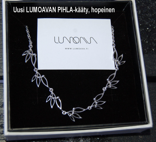 LUMOAVA PIHLA -kääty, hopeinen, rasia mukaan ja lappunen