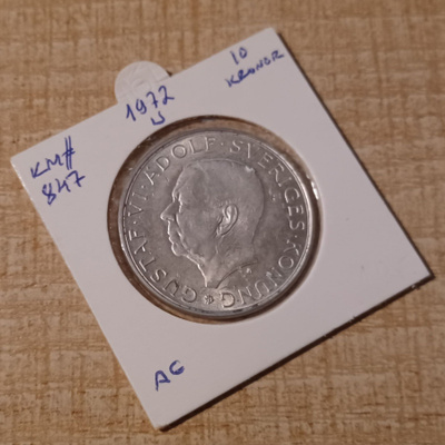 10 Kronor 1972 Ruotsi KM# 847 Hopea 830 KL 8 (K)