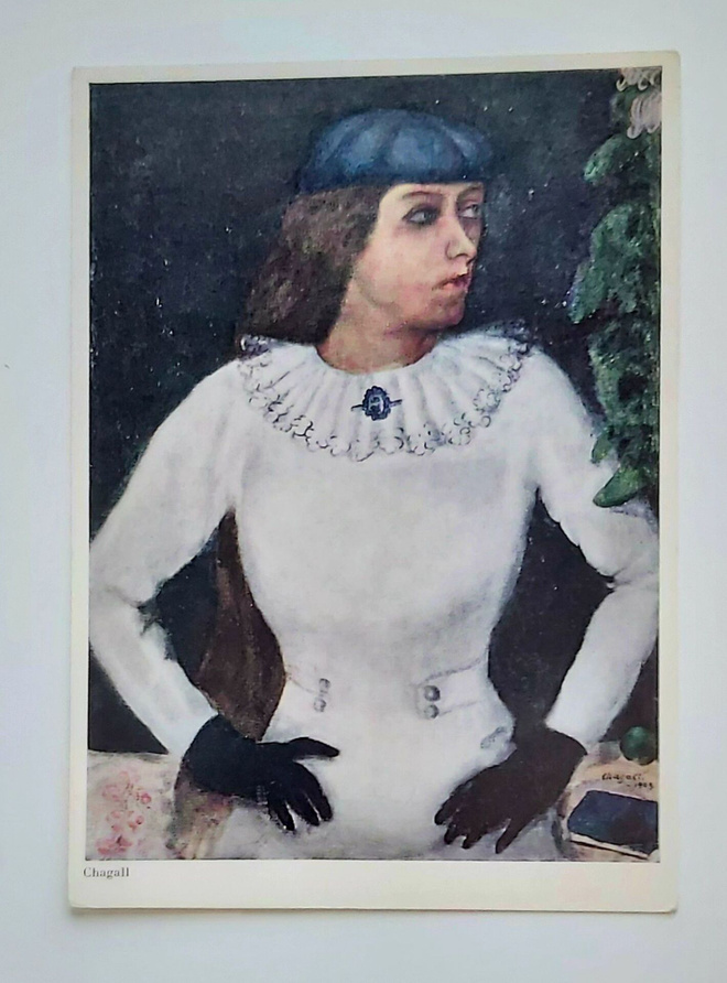 M. CHAGALL - "Morsiameni mustissa hansikkaissa"- POSTIKORTTI