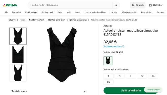 Musta muotoileva uimapuku koko S Actuelle