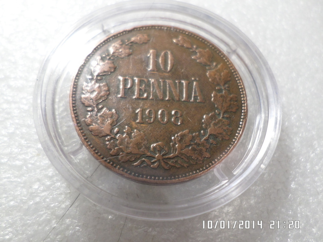 10  penniä  1908  siistikuntoinen   Pillerissä.