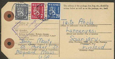 M30 1951 ulkolaisen paketin tullausmaksu