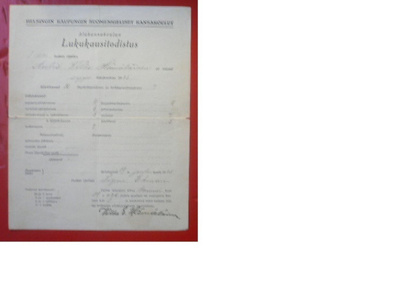 Alakansakoulun lukukausitodistus 1925