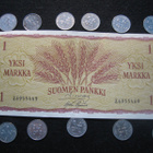 11 kpl 1 markkaa 1952-1962 koko sarja ja 1 mk seteli 1963 - pikkukuva 1