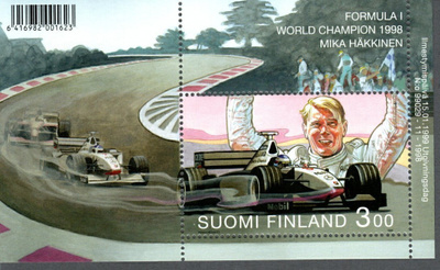1999 Mika Häkkinen 3,00mk, postituore pienoisarkki