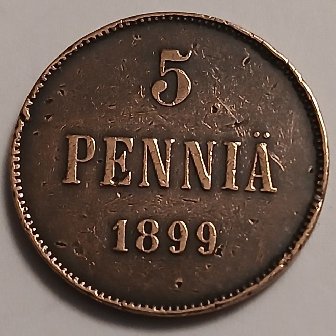Nikolai II.kupari 5 penniä vuodelta 1899.