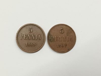 5 Penniä 1865 ja 1867