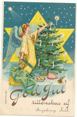 Enkeli ka kuusi - vanha Carte Postale
