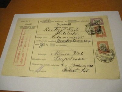 1920 Lappeenranta ruokapakettikortti Sotaministeriöön
