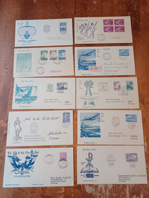1959 kaikki 10 eri ensipäiväkuorta. Mm. Yleismerkki leijonam