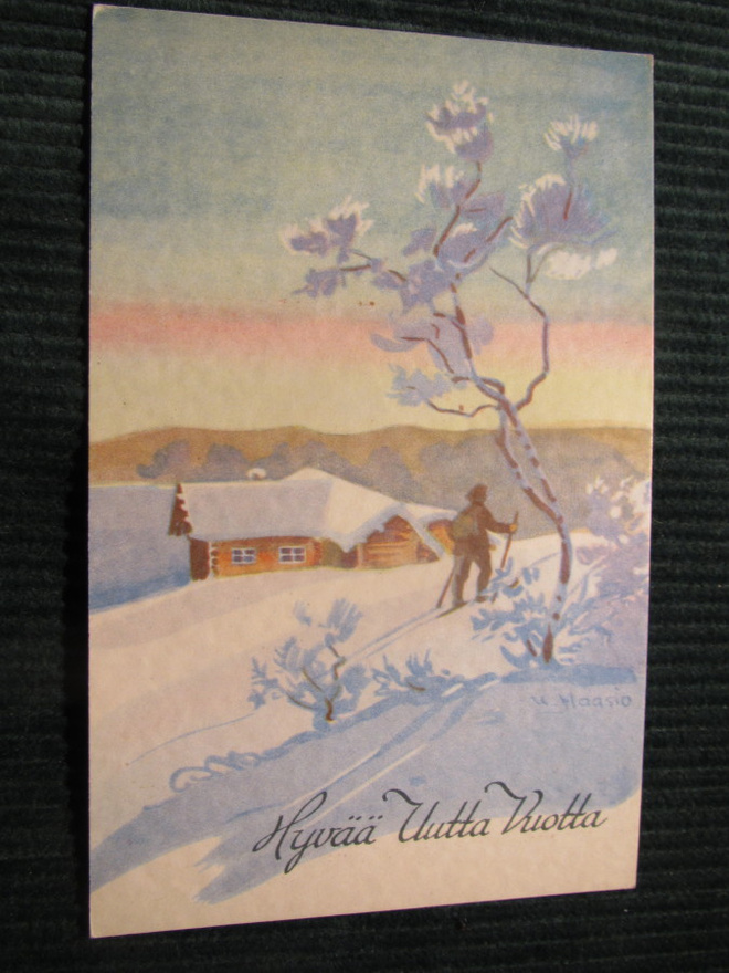 Postikortti Hyvää Uutta Vuotta. 1940-luvulta. Maasio.