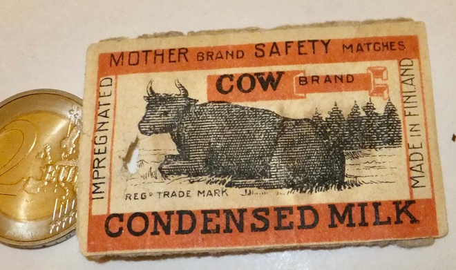 VANHA Tulitikku Etiketti Cow Lehmän Maito 1900-l