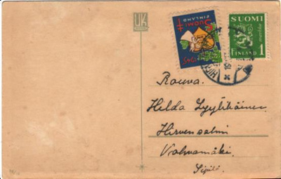 POSTILÄHETYS JOLUMERKI 1945 LEIMANALLA